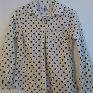 White and Black Polka-Dot Button Up Shirt